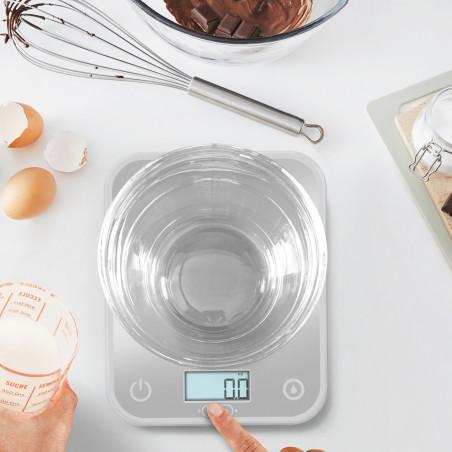 Cantar de bucatarie Tefal Optiss BC50U4V0, Pana la 5 kg, TARE, LCD, Sticla, Cifre mari, Argintiu