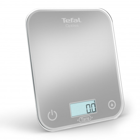 Cantar de bucatarie Tefal Optiss BC50U4V0, Pana la 5 kg, TARE, LCD, Sticla, Cifre mari, Argintiu