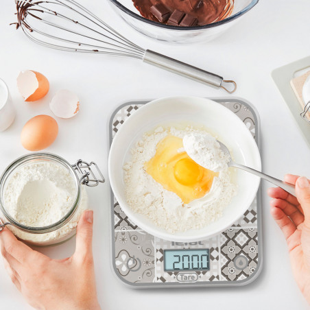 Cantar de bucatarie Tefal Optiss BC50D6V0, Pana la 5 kg, TARE, LCD, Sticla, Cifre mari, Gri/Alb