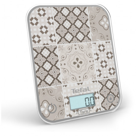 Cantar de bucatarie Tefal Optiss BC50D6V0, Pana la 5 kg, TARE, LCD, Sticla, Cifre mari, Gri/Alb