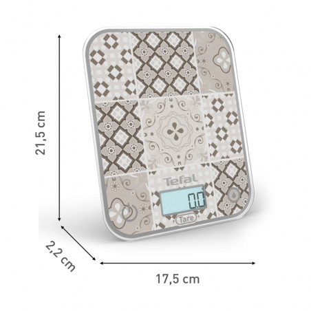 Cantar de bucatarie Tefal Optiss BC50D6V0, Pana la 5 kg, TARE, LCD, Sticla, Cifre mari, Gri/Alb