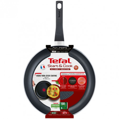 Tigaie Tefal C2720653 Start&Cook, 28 cm, Acoperire din titan, Semnal termic, Thermo-Fusion, Inductie, Negru