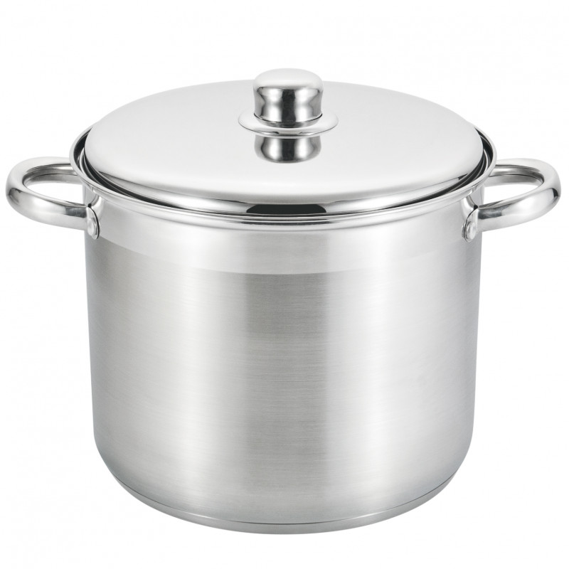 Oala adanca cu capac inox Rosberg R51211B20S, 20 cm, 5,5 l, Baza multistrat, Inductie, Otel inoxidabil