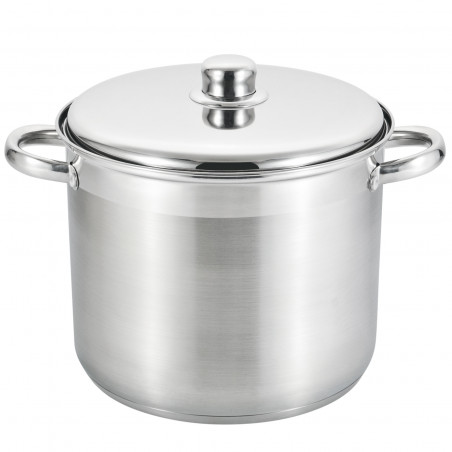 Oala adanca cu capac inox Rosberg R51211B20S, 20 cm, 5,5 l, Baza multistrat, Inductie, Otel inoxidabil