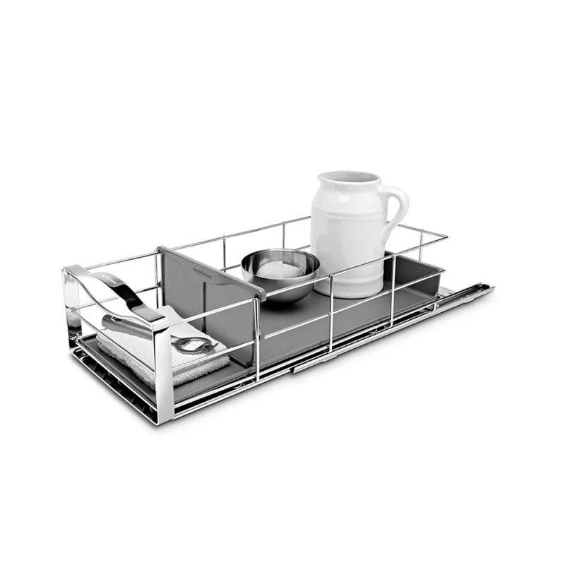 Organizator glisant pentru dulapuri Simplehuman KT1118, Pana la 9 kg, 22,8 x 50,8 x 15,2 cm, Otel inoxidabil, Inox/Gri