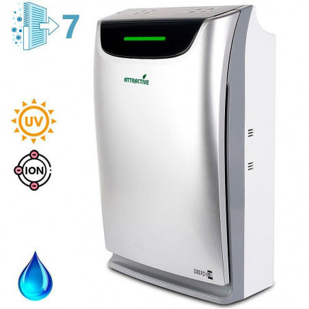 Purificator si umidificator de aer Oberon 220 HYBRID, 65 W, Pana la 40 m², 220 m³/h, 3 viteze, Ionizator, Timer, Sleep Mode, Argintiu