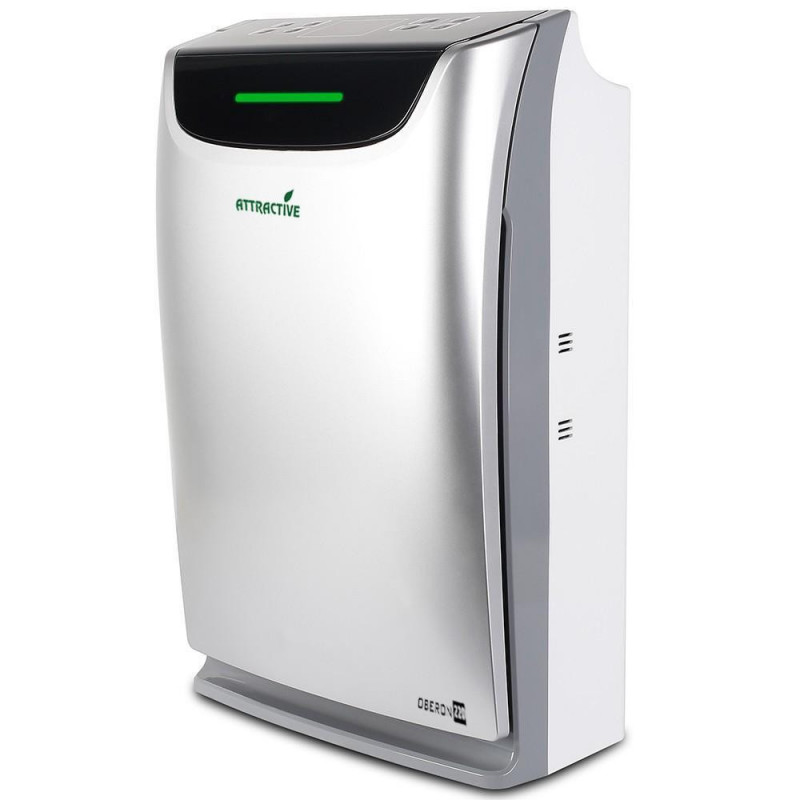 Purificator si umidificator de aer Oberon 220 HYBRID, 65 W, Pana la 40 m², 220 m³/h, 3 viteze, Ionizator, Timer, Sleep Mode, Argintiu