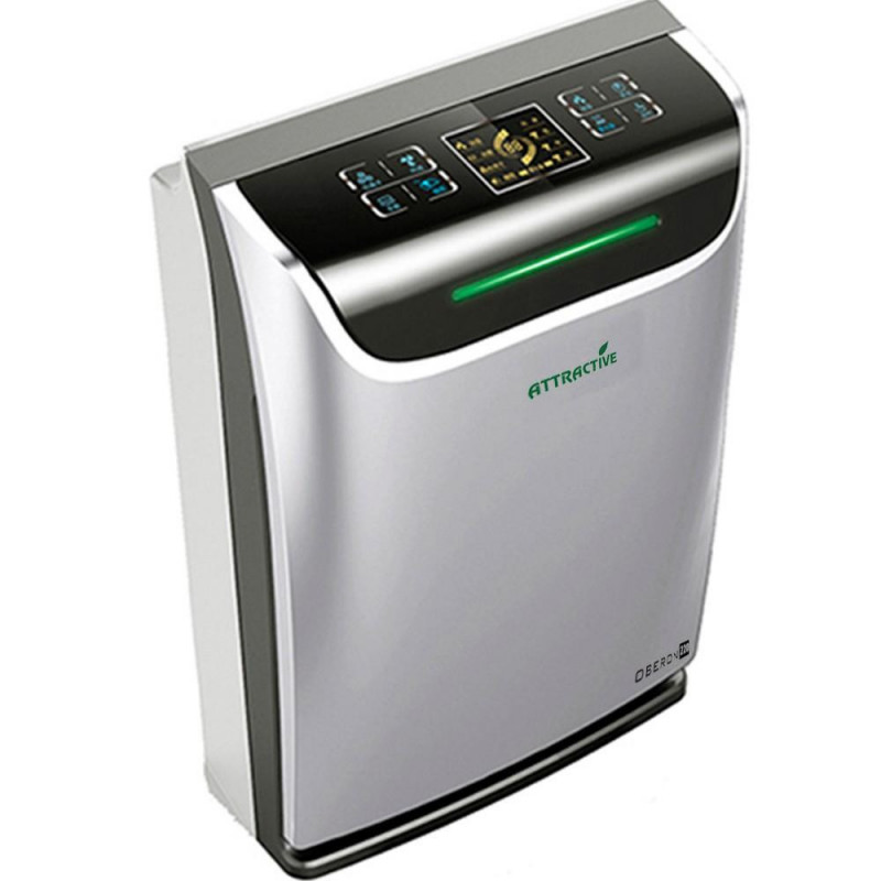 Purificator si umidificator de aer Oberon 220 HYBRID, 65 W, Pana la 40 m², 220 m³/h, 3 viteze, Ionizator, Timer, Sleep Mode, Argintiu