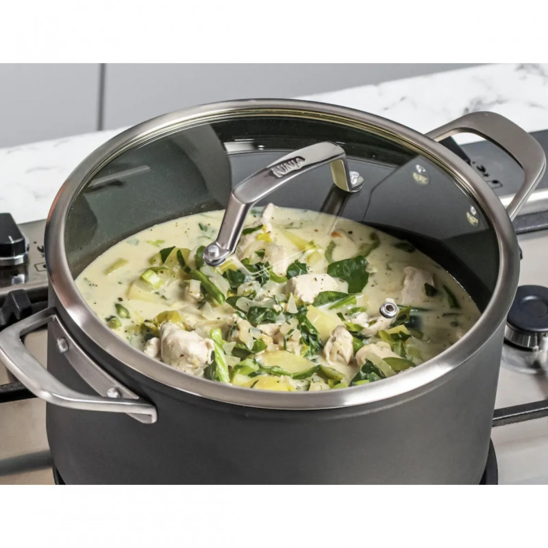 Set oale si tigaie Ninja Zerostick Premium C35005DE, 9 piese, Tehnologie antiaderenta, Pana la 260°C, Inductie, Negru