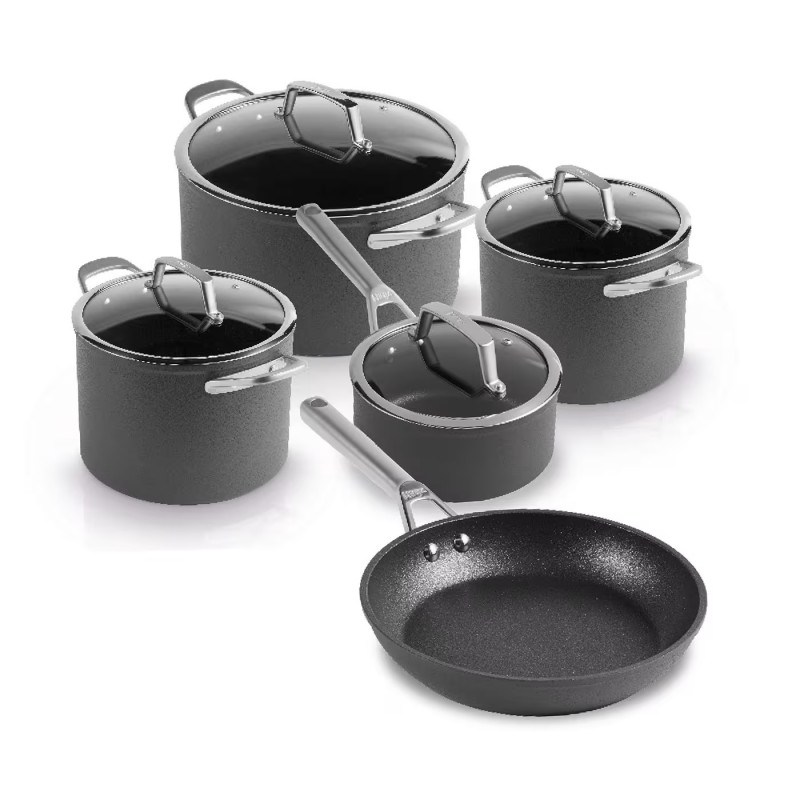 Set oale si tigaie Ninja Zerostick Premium C35005DE, 9 piese, Tehnologie antiaderenta, Pana la 260°C, Inductie, Negru