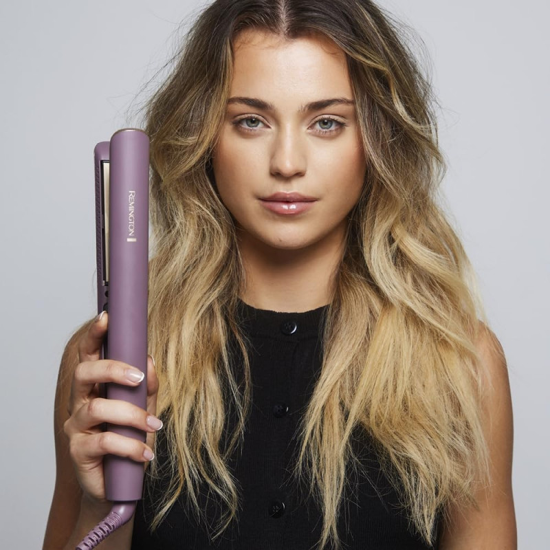 Placă de îndreptat părul Remington S8930 AIRvive™, 61 W, 5 setări până la 230 °C, acoperire ceramică, aer ionic, afișaj LCD, violet/auriu