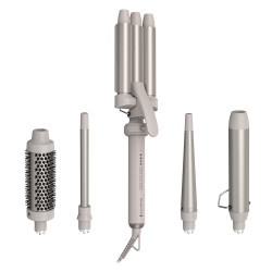 Aparat de coafat parul Remington CI41MS5 Trendology 5-in-1, 92 W, 5 setari pana la 210°C, Acoperire ceramica, Ionizare, Afisaj LED, Violet/Auriu