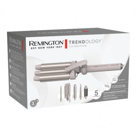 Aparat de coafat parul Remington CI41MS5 Trendology 5-in-1, 92 W, 5 setari pana la 210°C, Acoperire ceramica, Ionizare, Afisaj LED, Violet/Auriu