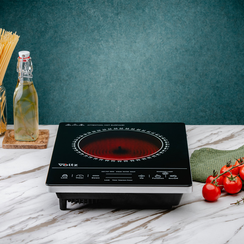Plita vitroceramica cu infrarosu Oliver Voltz OV51445M, 2000W, Afisaj LED, 5 programe, Negru.