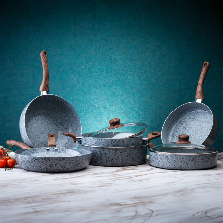 Tigaie wok Oliver Voltz Siena OV51320J26H, 26 cm, Finisaj marmura, Inductie, Gri