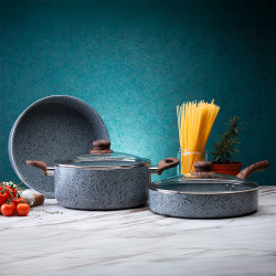 Oala Oliver Voltz Siena OV51318J24D, 24 cm, 5.6L, Finisaj marmura, Inductie, Manere moi, Gri/Maro