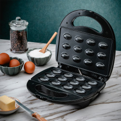 Aparat pentru copt 12 forme coji de nuci Rosberg R51442D, 800W, Placi antiaderente, Negru