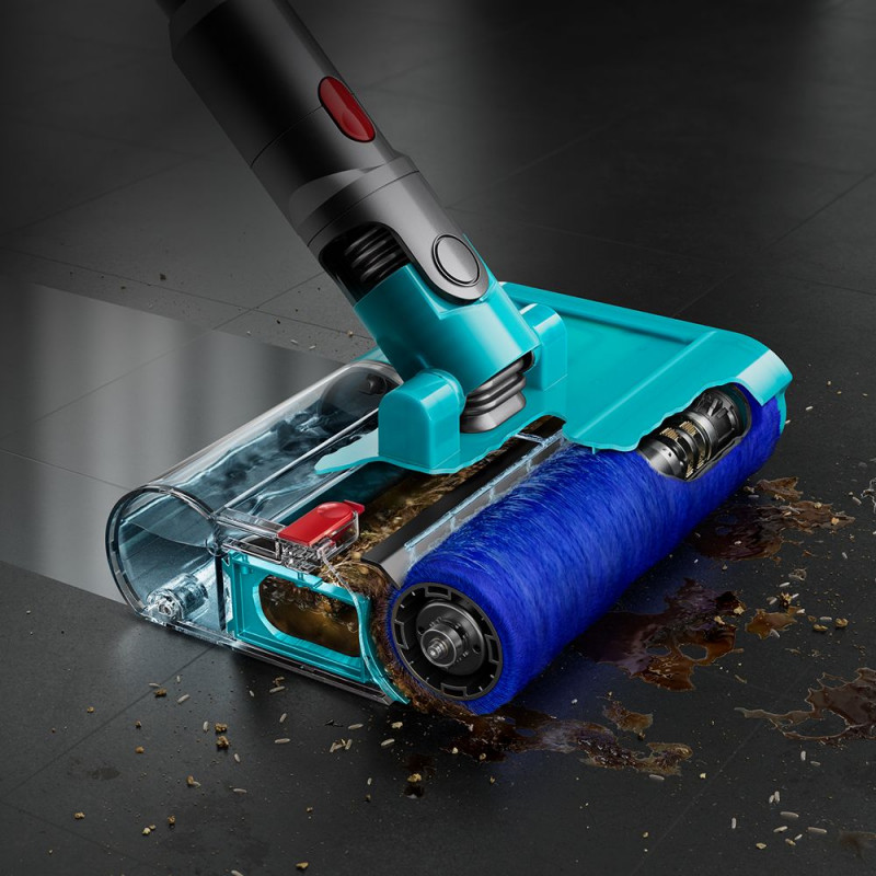 Aspirator vertical Dyson V10 Cyclone Submarine 594446-01, 150AW, 0,76 L, 60 min, uscat/umed, 3 moduri, golire igienică, Root Cyclone™, nichel/turcoaz