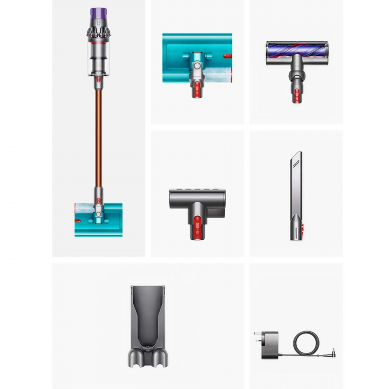 Aspirator vertical Dyson V10 Cyclone Submarine 594446-01, 150AW, 0,76 L, 60 min, uscat/umed, 3 moduri, golire igienică, Root Cyclone™, nichel/turcoaz