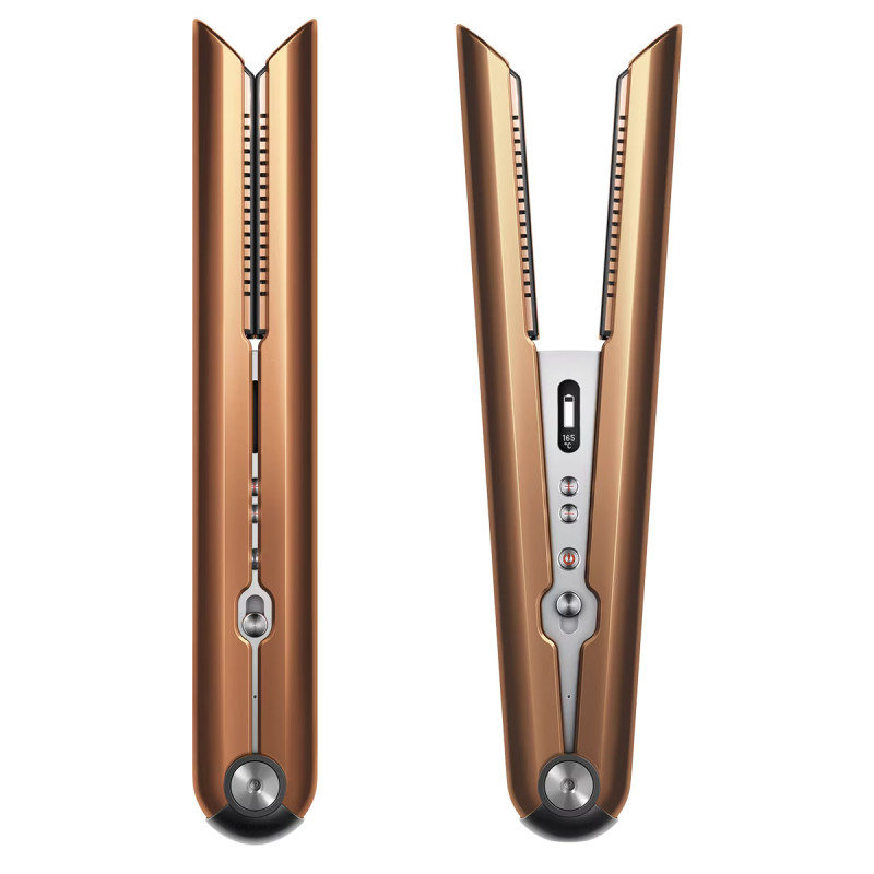 Placă de îndreptat părul fără firDyson HS07 Corrale Bco/Bnk 413111-01, 200 W, 3 setări, plăci flexibile, autonomie baterie 30 min, ecran OLED, cupru/nichel