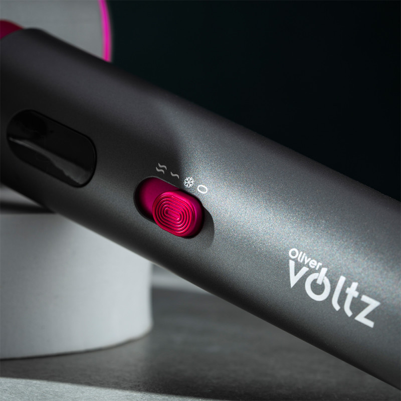 Uscator de par Oliver Voltz OV51100R, 2200W, 3 trepte, Motor DC, Aer rece, Indicatori LED, Gri/Violet