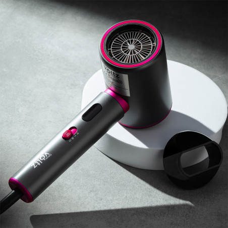 Uscator de par Oliver Voltz OV51100R, 2200W, 3 trepte, Motor DC, Aer rece, Indicatori LED, Gri/Violet