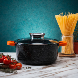 Roaster Oliver Voltz OV54323C26A, 26 cm, 5.4 l, Capac din sticla, Finisaj marmura, Inductie, Negru