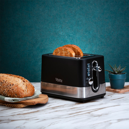 Prajitor de paine Oliver Voltz OV51440I, 800W, 6 trepte, Auto-centrare, Control coacere, Negru/Inox