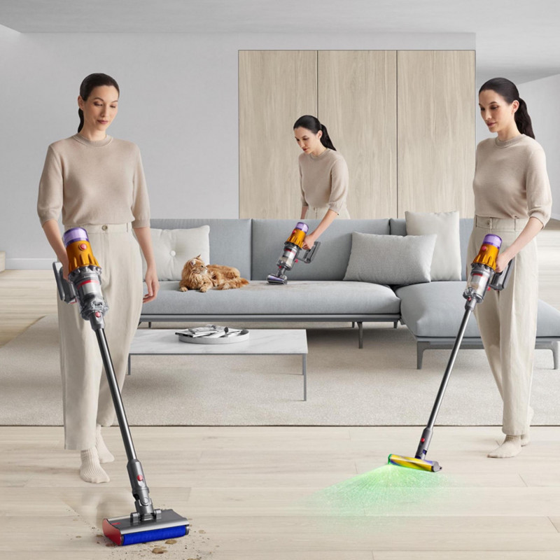 Aspirator vertical Dyson V12s Detect Slim Submarine 485350-01, 140AW, 0,35 L, 60 min, uscat/umed, 3 moduri, HEPA, senzor de praf, golire igienică, LCD cu date în timp real, nichel/galben