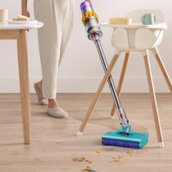 Aspirator vertical Dyson V12s Detect Slim Submarine 485350-01, 140AW, 0,35 L, 60 min, uscat/umed, 3 moduri, HEPA, senzor de praf, golire igienică, LCD cu date în timp real, nichel/galben