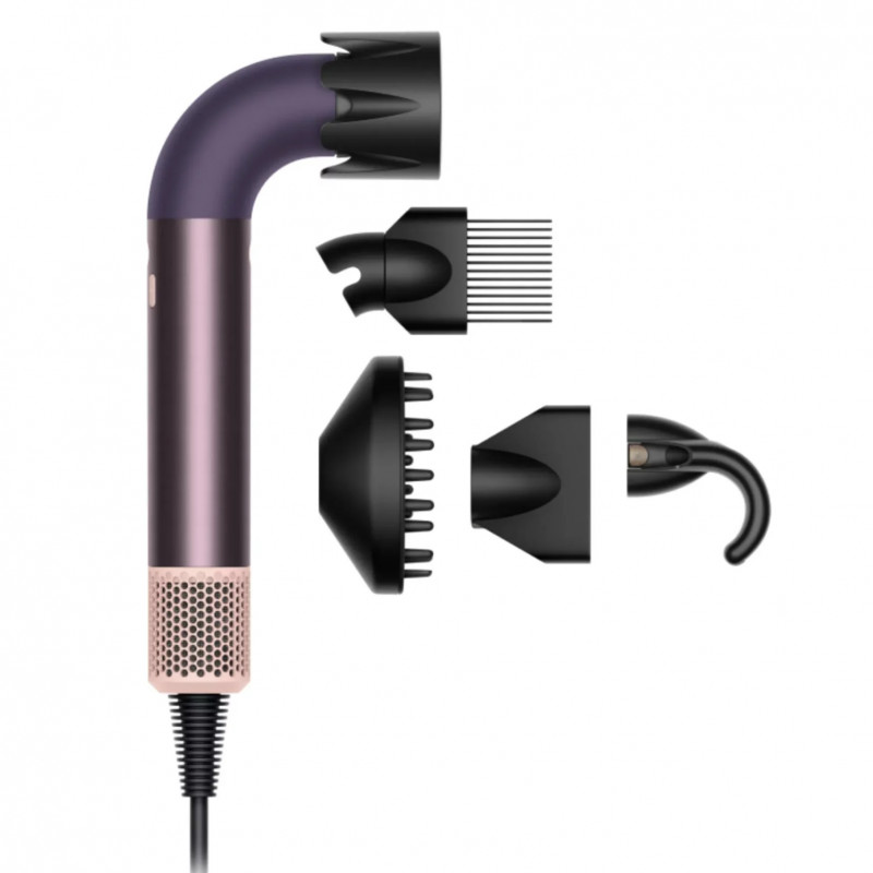 Uscator pentru par Dyson HD17 Supersonic r™ Jasper Plum Straight+Wavy 122781-01, 1700 W, 4 setari inteligente de temperatura, 3 viteze, Ionizare, Recunoastere atasament RFID, Protectie scalp, Violet