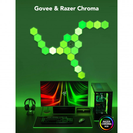 Set de 10 panouri LED inteligente Govee Glide Hexa RGBIC H6061, sincronizare muzicală, Wi-Fi, control vocal, alb