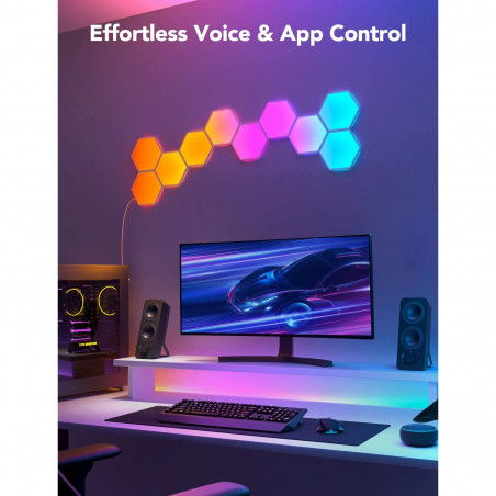 Set de 10 panouri LED inteligente Govee Glide Hexa RGBIC H6061, sincronizare muzicală, Wi-Fi, control vocal, alb