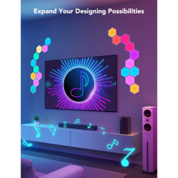 Set de 10 panouri LED inteligente Govee Glide Hexa RGBIC H6061, sincronizare muzicală, Wi-Fi, control vocal, alb