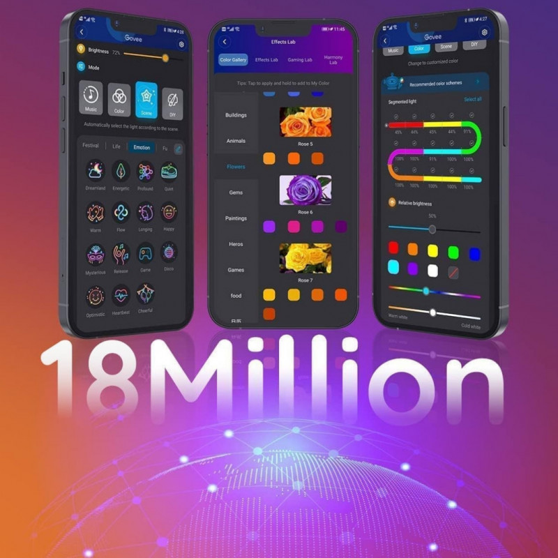 Bandă LED inteligentă Govee RGBIC H618A3D1, 12 W, 5 m, 90 LED-uri, Wi-Fi, Bluetooth, Alexa, control vocal și mobil, albă