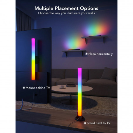Set 2 Smart LED lampi pentru televizor LED Govee H6046 RGBIC, 24 W, Segmente de culoare adresabile, Wi-Fi, Bluetooth, Govee Home, Negru