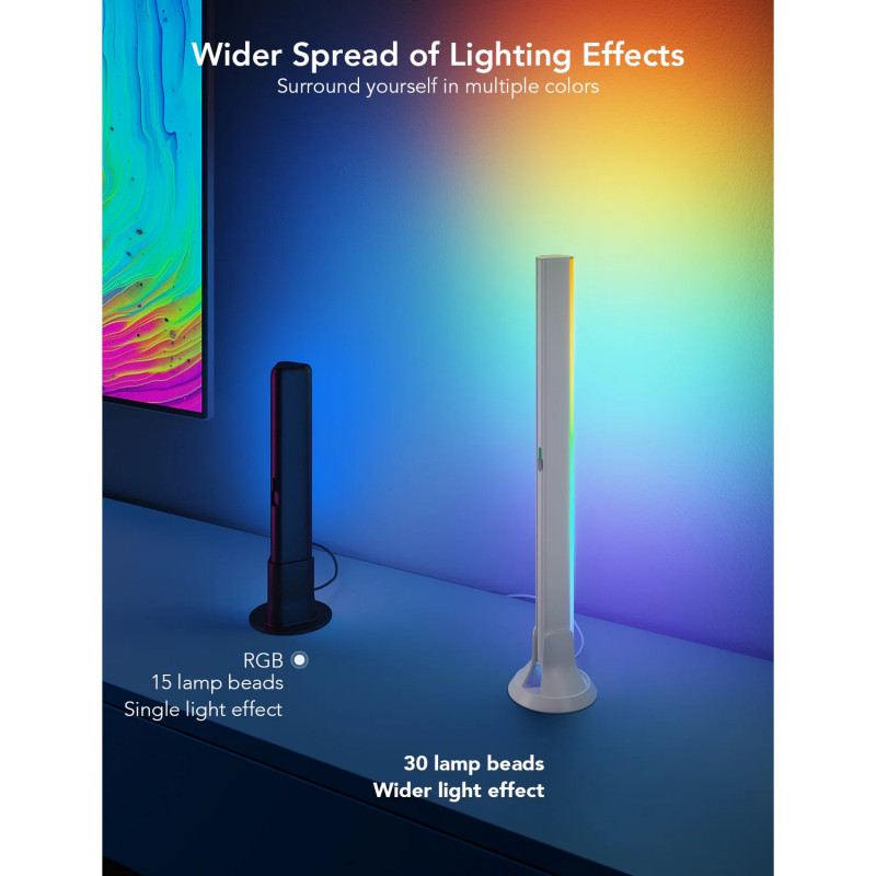 Set 2 Smart LED lampi pentru televizor LED Govee H6046 RGBIC, 24 W, Segmente de culoare adresabile, Wi-Fi, Bluetooth, Govee Home, Negru