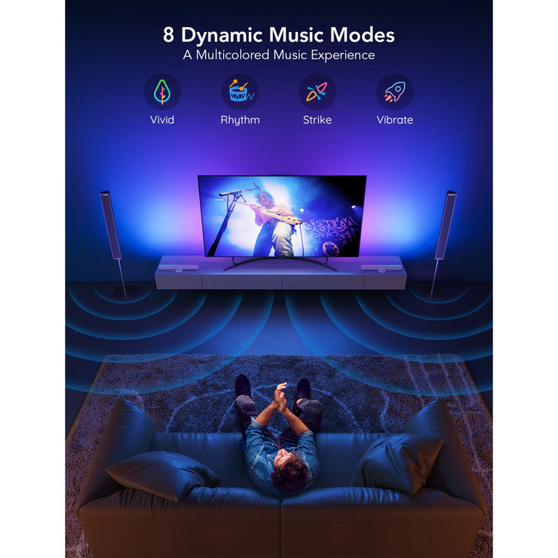 Set 2 Smart LED lampi pentru televizor LED Govee H6046 RGBIC, 24 W, Segmente de culoare adresabile, Wi-Fi, Bluetooth, Govee Home, Negru