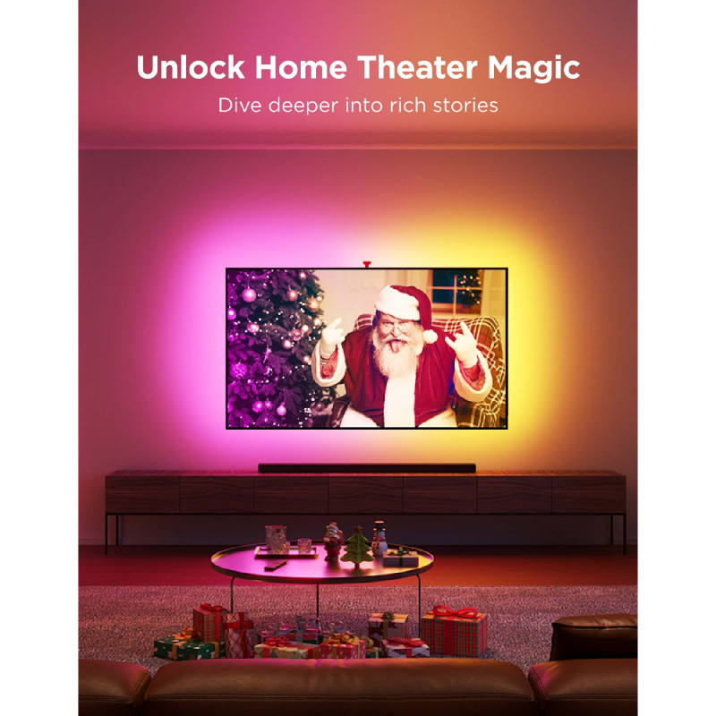 Govee Envisual T2 RGBIC H605C Bandă LED inteligentă pentru televizor, 36 W, segmente de culoare adresabile, Wi-Fi, Bluetooth, televizor de până la 65", sincronizare culori, control vocal, negru