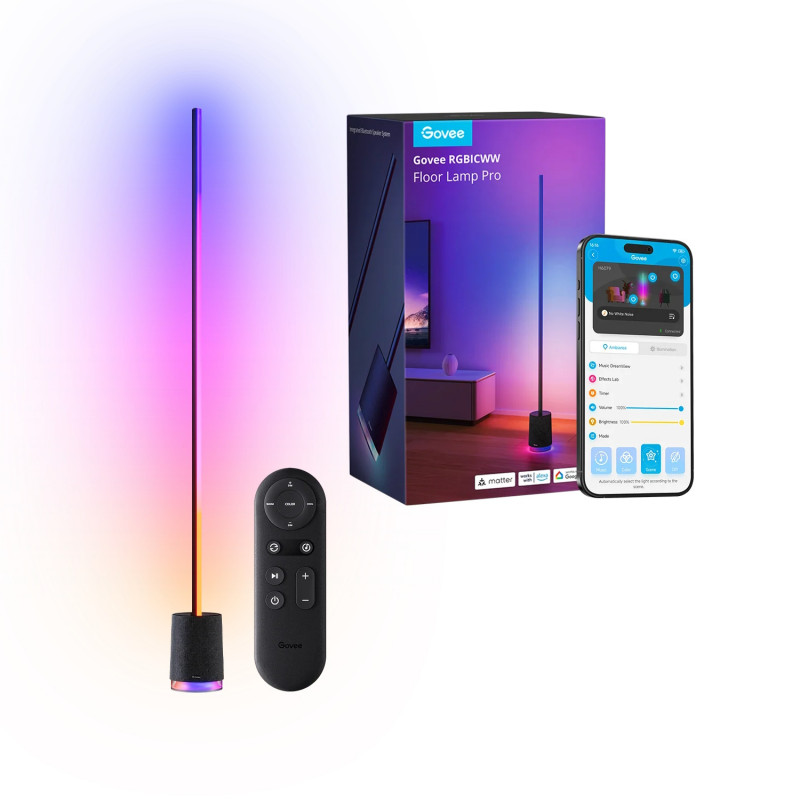 Lampă de podea Govee Pro RGBICWW H6079 Lampă LED inteligentă, 170 cm, 48 W, 2100 lm, 6500 K, Wi-Fi, Bluetooth, Govee Home, negru