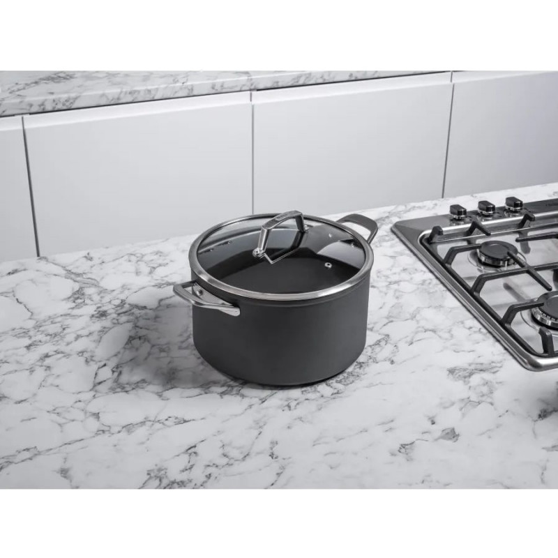 Set oale cu capac Ninja ZeroStick C33300DE, 6 piese, Pana la 260°C, Acoperire antiaderenta, Fara PFAS, Capac sticla, Inductie, Negru