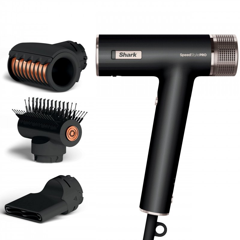Uscător de păr 3-în-1 Shark SpeedStyle Pro HD731EU, 1750 W, 3 viteze, 4 setări, Coanda, recunoaștere duză iQ, protecție scalp, negru