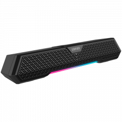 Bară de sunet Edifier MG250 2.0, 5 W RMS, 38,32 cm, Bluetooth V5.3, intrare USB-A cu placă de sunet încorporată, moduri de jocuri și iluminare, RGB, microfon MEMS, negru