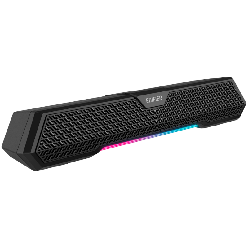 Bară de sunet Edifier MG250 2.0, 5 W RMS, 38,32 cm, Bluetooth V5.3, intrare USB-A cu placă de sunet încorporată, moduri de jocuri și iluminare, RGB, microfon MEMS, negru