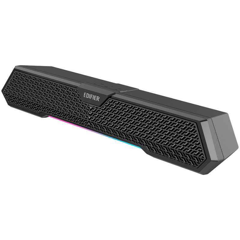 Bară de sunet Edifier MG250 2.0, 5 W RMS, 38,32 cm, Bluetooth V5.3, intrare USB-A cu placă de sunet încorporată, moduri de jocuri și iluminare, RGB, microfon MEMS, negru