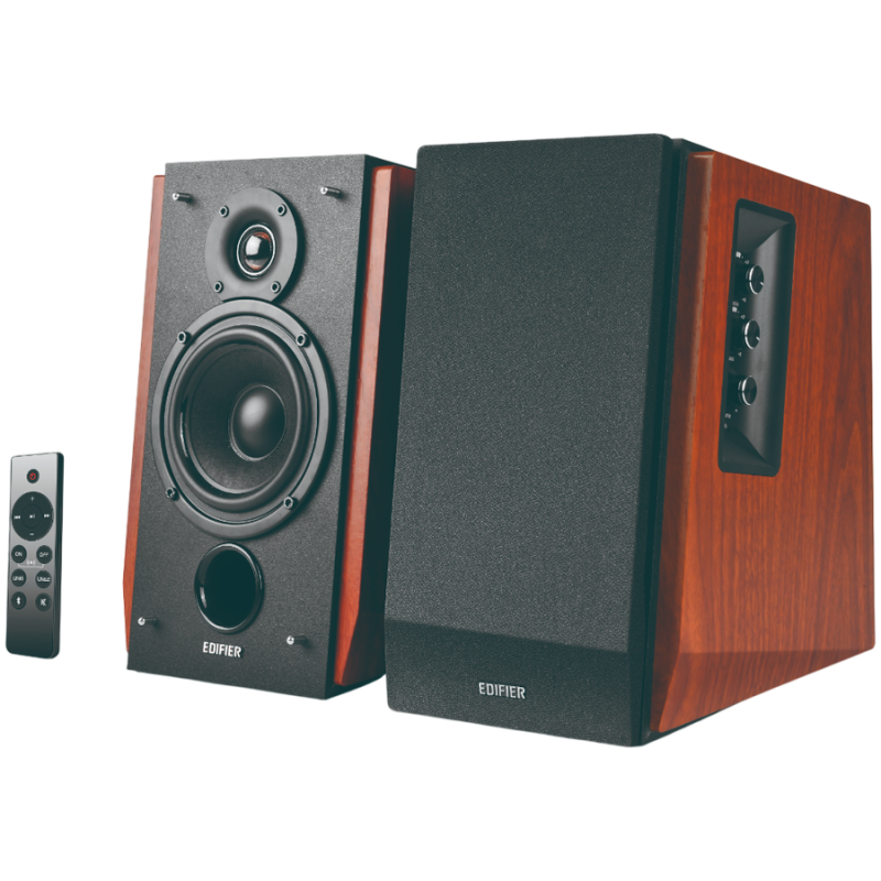 Boxe Edifier R1700BTs, 66 W RMS, Bluetooth V5.1, RCA, Subwoofer, DSP, DRC, Telecomanda, Lemn MDF, Maro