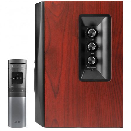Sistem audio Edifier S350DB, 150 W RMS, Subwoofer de 8", 2 difuzoare woofer de 3,5", Difuzoare tweeter de 3/4", Bluetooth 5.1, Telecomanda, MDF, Maro
