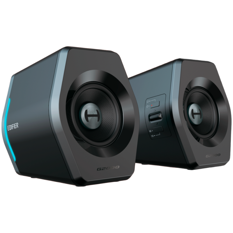 Difuzoare pentru jocuri Edifier G2000 2.0 BL, 16 W RMS, BT V5.1, USB, AUX, RGB, Hi-Fi, 3 moduri, memorie setări, negru
