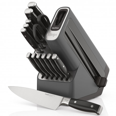 Set cutite cu ascutitor si suport Ninja K32014EUUK, 6 piese, StaySharp, Design ergonomic, Argintiu/Negru