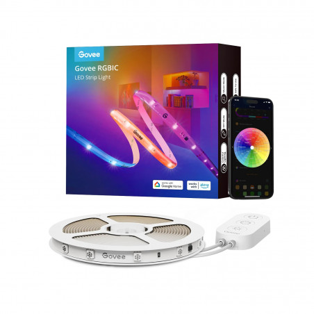 Bandă LED inteligentă Govee RGBIC H612CCD1, 36 W, 10 m, RGBICW, 240 LED-uri, Bluetooth, Wi-Fi, negru